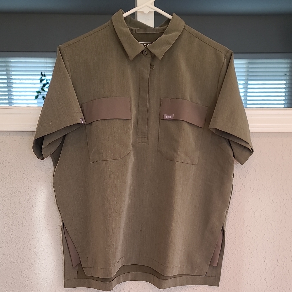 Figs Saiya Classic Cargo Scrub Polo Women's Large Heather Olive